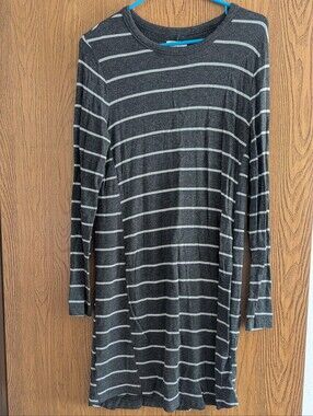 Lou&Grey Striped Long-Sleeve Knit Dress - Charcoal Gray